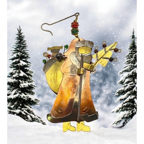 Vintage Santa Claus Christmas Tree Ornament Brass Copper Mixed Metals Folk Art - Picture 1 of 6